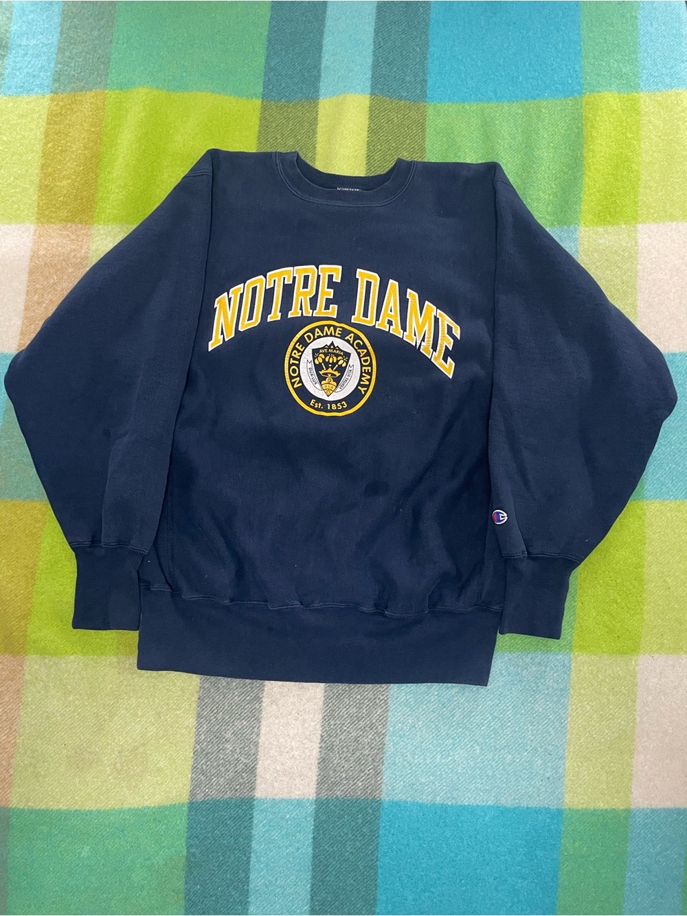 Vintage 90s Champion Reverse Weave Notre Dame Academy Navy Crewneck Men’s Size L
